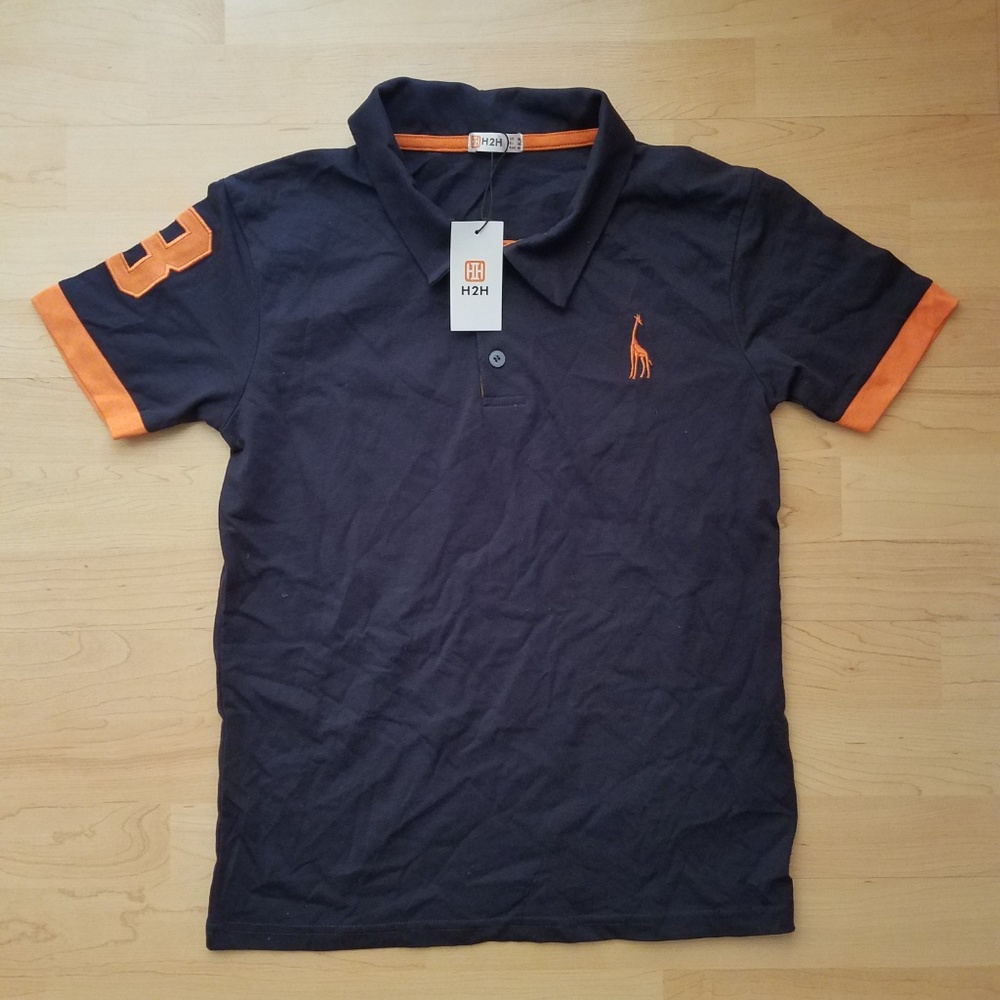 Boys Large Navy Giraffe Number Polo Shirt